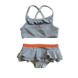 Mini Boden Striped Bikini Blue/Orange/White 2-3Y